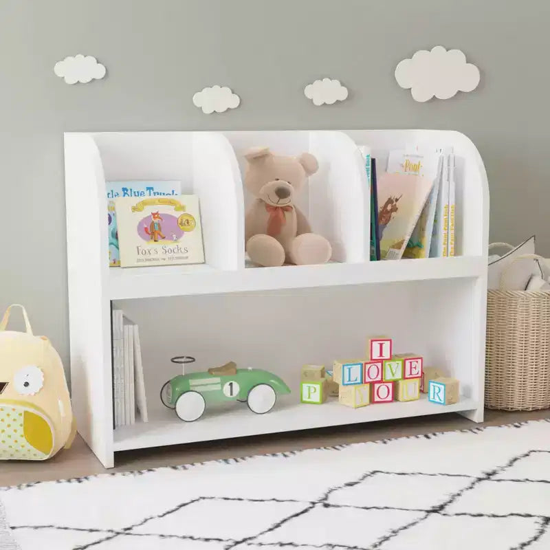 MAYEERTY Libreria con 4 Scomparti, Scaffale per Libri, Mobile Contenitore Espositore per Giocattoli per Cameretta e Sala Giochi Bianco