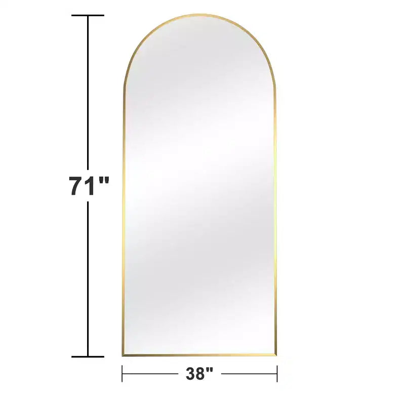 Specchio a figura intera MAYEERTY Gold da 86 x 196 cm, a forma di arco, con bordo sottile in lega di alluminio, con supporto, per la decorazione della parete del soggiorno e della camera da letto
