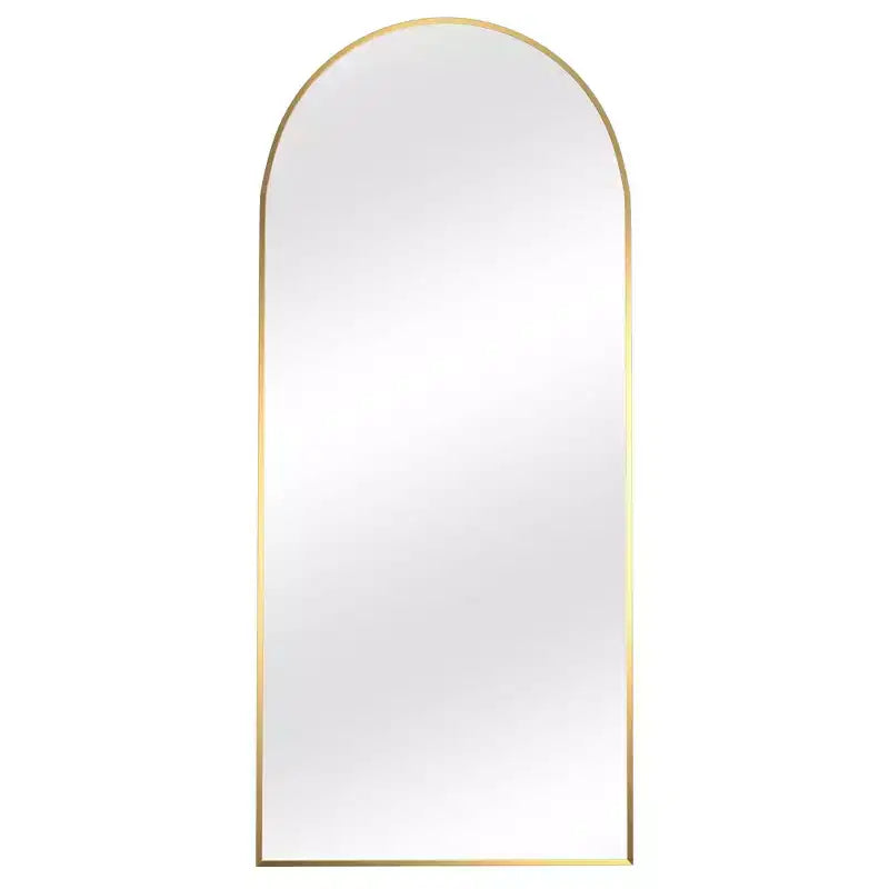 Specchio a figura intera MAYEERTY Gold da 86 x 196 cm, a forma di arco, con bordo sottile in lega di alluminio, con supporto, per la decorazione della parete del soggiorno e della camera da letto