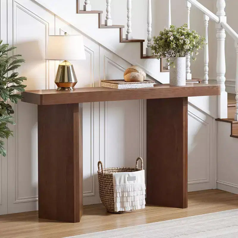 Bekrvio 50 Tavolo Consolle Stretto, Tavolino da Ingresso e Divano Sottile con Piano in Vero Legno, Consolle Moderna Robusta e Spessa per Corridoio