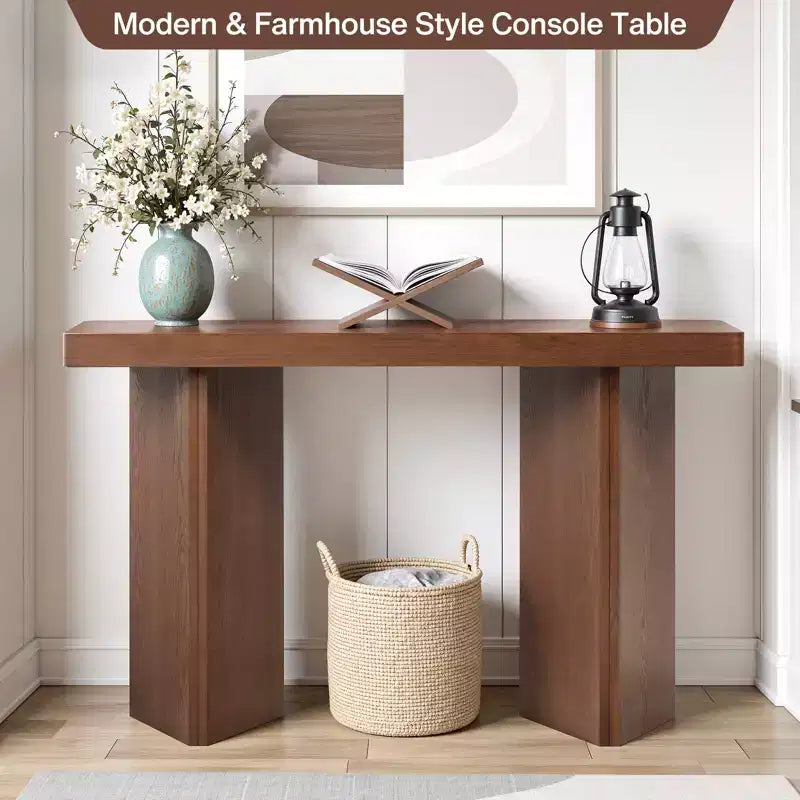 Bekrvio 50 Tavolo Consolle Stretto, Tavolino da Ingresso e Divano Sottile con Piano in Vero Legno, Consolle Moderna Robusta e Spessa per Corridoio