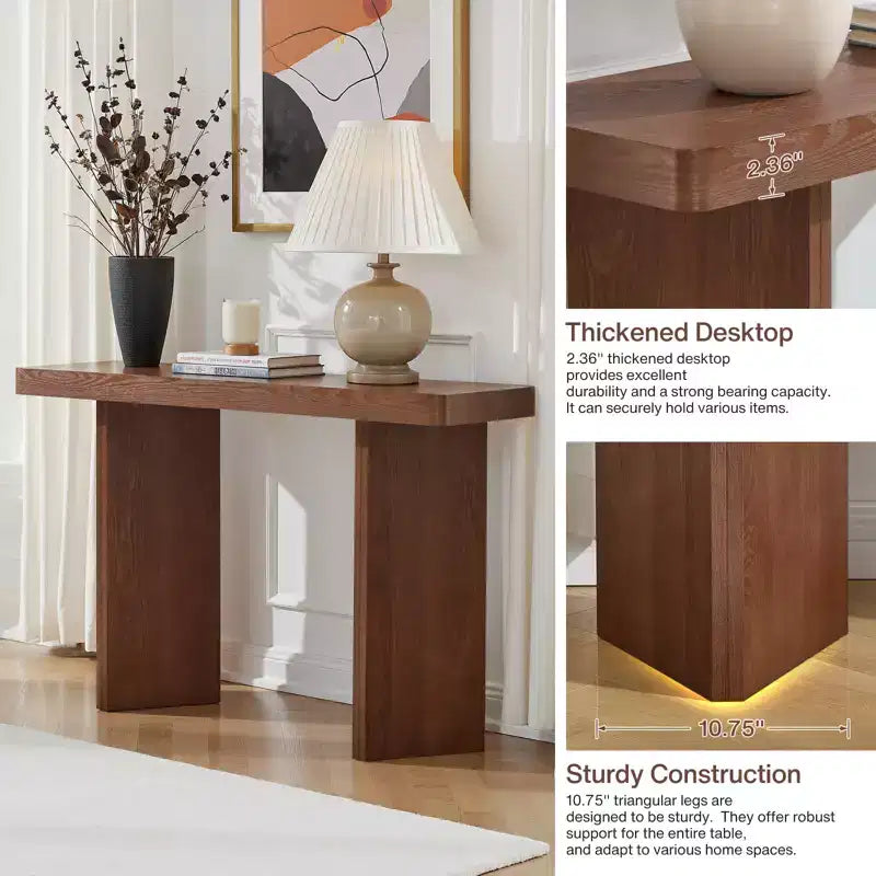 Bekrvio 50 Tavolo Consolle Stretto, Tavolino da Ingresso e Divano Sottile con Piano in Vero Legno, Consolle Moderna Robusta e Spessa per Corridoio