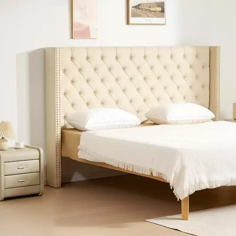 VEVOR Testiera Letto Matrimoniale, Testiera con Altezza Regolabile, Confortevole Trapuntatura a Diamante per Letto King Size, L 213.6 x A (137.9 - 153) x P 21 cm, Beige