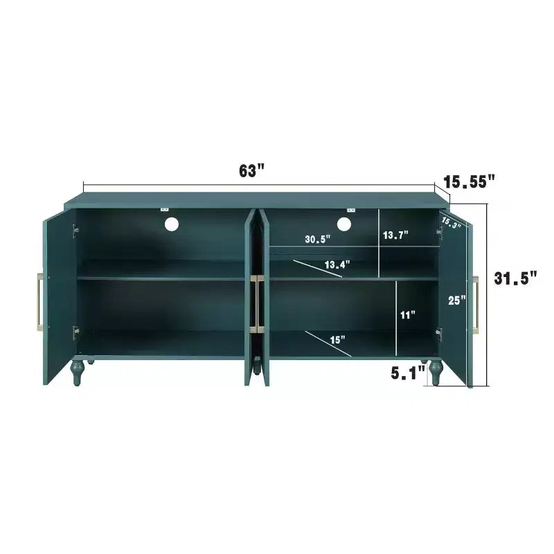 Mobile Cucina con 4 Ante Scolpite a Fiori, Credenza Decorativa Madia Contenitore per Sala da Pranzo, Soggiorno - Panipeachy