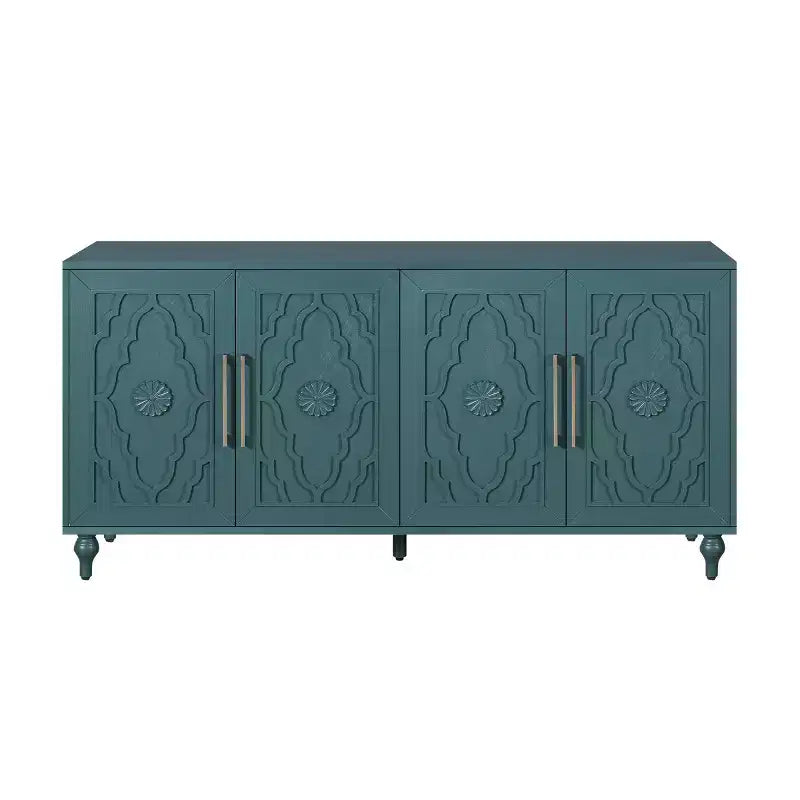 Mobile Cucina con 4 Ante Scolpite a Fiori, Credenza Decorativa Madia Contenitore per Sala da Pranzo, Soggiorno - Panipeachy