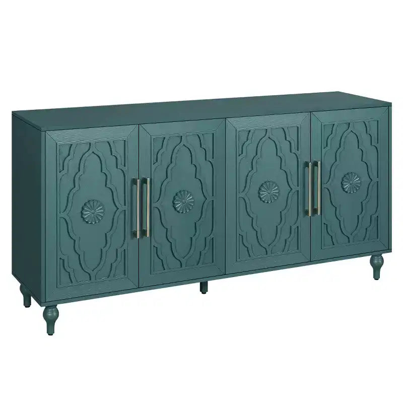 Mobile Cucina con 4 Ante Scolpite a Fiori, Credenza Decorativa Madia Contenitore per Sala da Pranzo, Soggiorno - Panipeachy