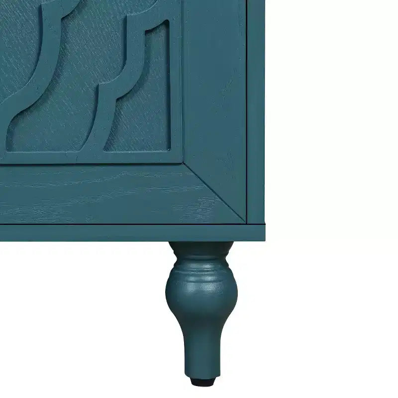 Mobile Cucina con 4 Ante Scolpite a Fiori, Credenza Decorativa Madia Contenitore per Sala da Pranzo, Soggiorno - Panipeachy