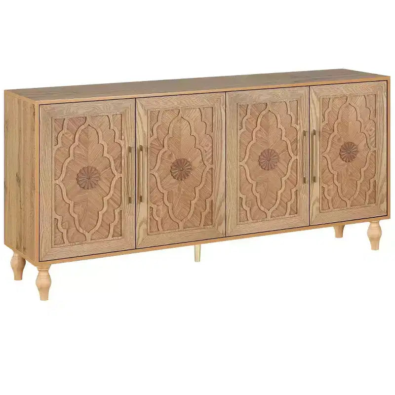 Mobile Cucina con 4 Ante Scolpite a Fiori, Credenza Decorativa Madia Contenitore per Sala da Pranzo, Soggiorno - Panipeachy