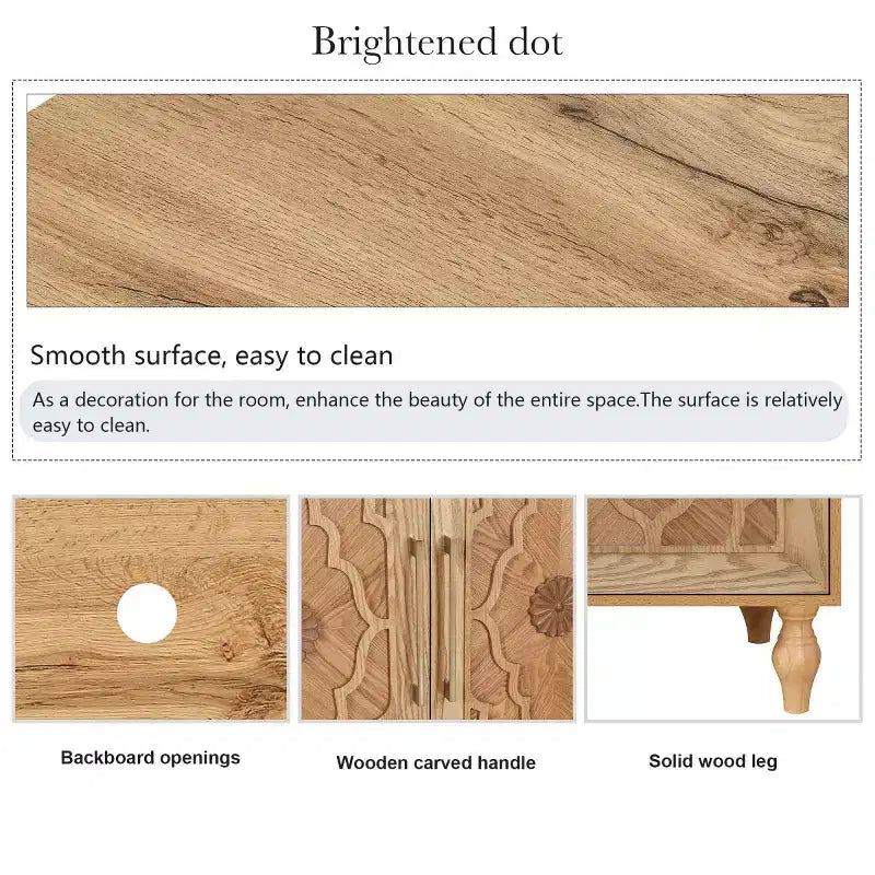 Mobile Cucina con 4 Ante Scolpite a Fiori, Credenza Decorativa Madia Contenitore per Sala da Pranzo, Soggiorno - Panipeachy