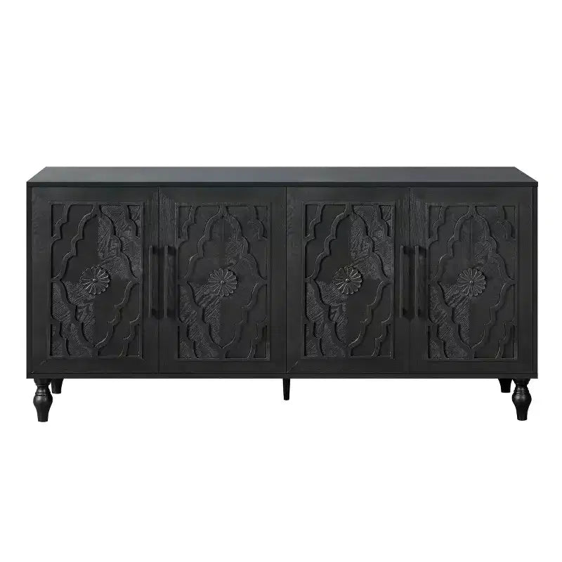 Mobile Cucina con 4 Ante Scolpite a Fiori, Credenza Decorativa Madia Contenitore per Sala da Pranzo, Soggiorno - Panipeachy