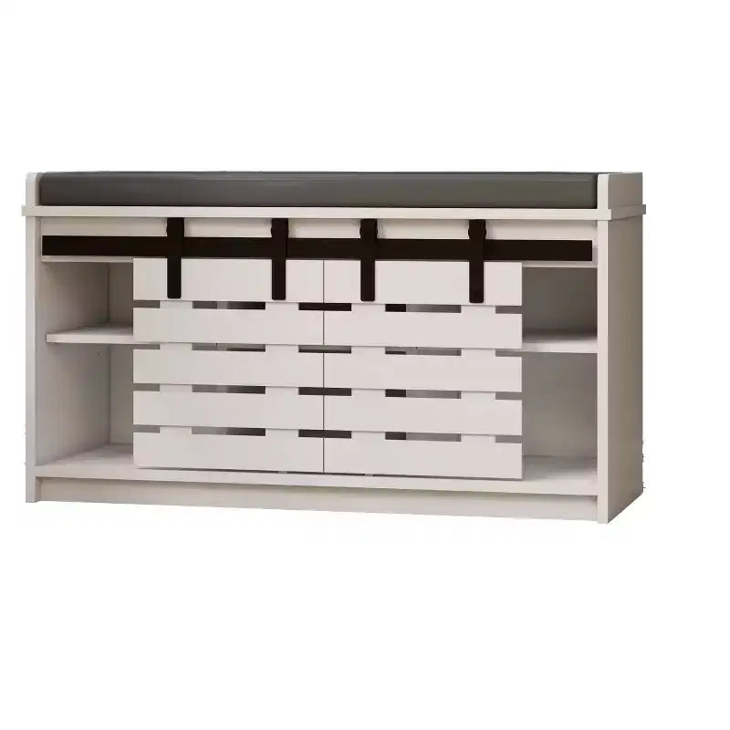MAYEERTY Panca Contenitore per Scarpe a 2 Livelli con Porte Scorrevoli, Sedile Imbottito Rimovibile, Ingresso Corridoio Camera da Letto, Bianco