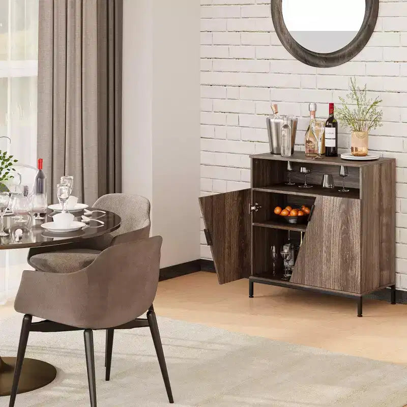 Madia credenza, credenza buffet in legno Morden, mobile contenitore con anta obliqua e ripiani regolabili marrone