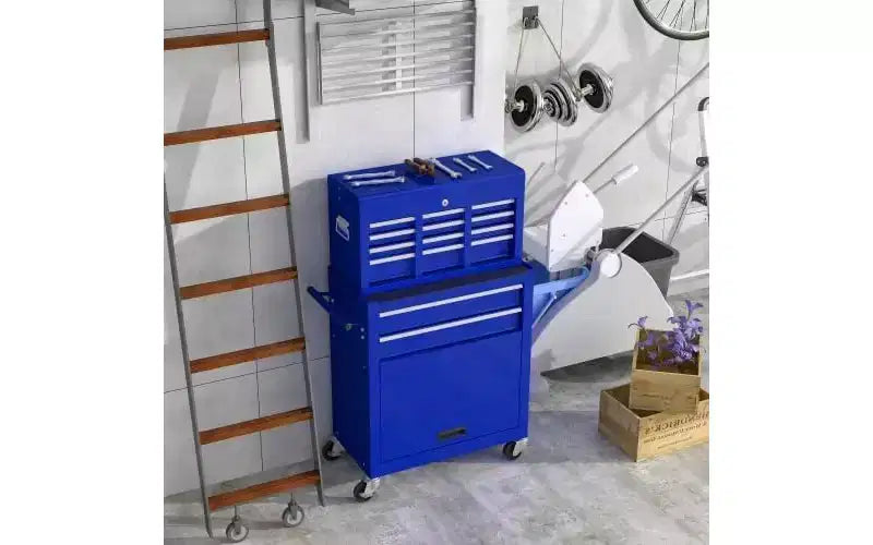 Cassetta degli Attrezzi a 8 Cassetti con Ruote - Blu, Mobile e Spaziosa, per Magazzino/Officina