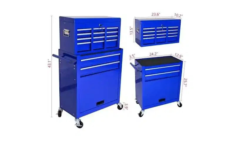 Cassetta degli Attrezzi a 8 Cassetti con Ruote - Blu, Mobile e Spaziosa, per Magazzino/Officina