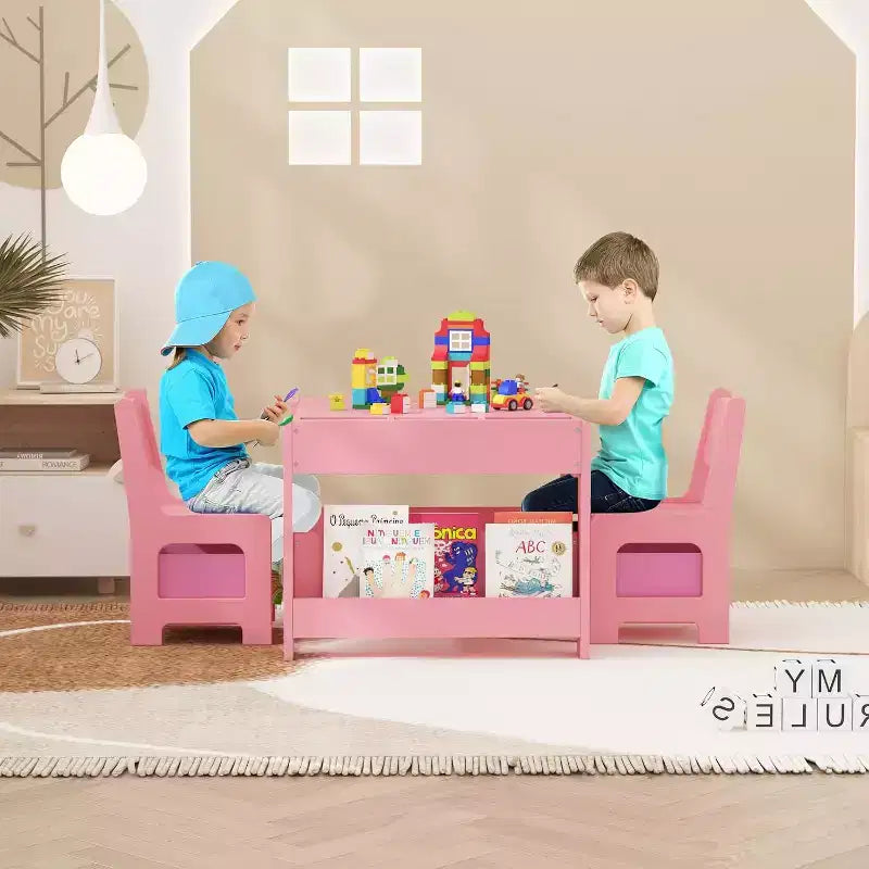 Set Tavolo e Sedie per Bambini - Tavolo Attività in Legno 4 in 1 e 2 Sedie, Cassetto Contenitore, Piano Rimovibile, per Disegno, Lettura, Lavoretti, Arte, Compiti