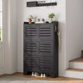 Shoe Storage Cabinet with 3 Flip Drawers and 2 Side Hooks, Freestanding Shoe Organizer Storage for Entryway, Farmhouse Hidden Shoe Cabinet, Black