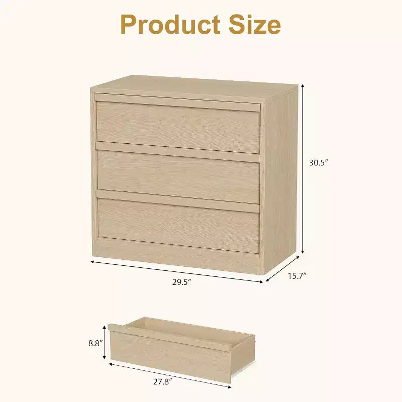 Comò a 3 cassetti per camera da letto, comodino in rovere naturale con 3 cassetti con ampio spazio di archiviazione, piccolo comodino moderno per soggiorno, asilo nido