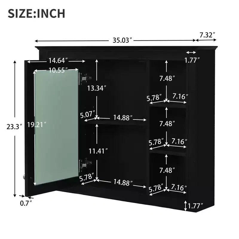 FAMYYT 35 pollici L x 27,5 pollici A Armadietto da bagno rettangolare a superficie con specchio in MDF, cerniera ammortizzata