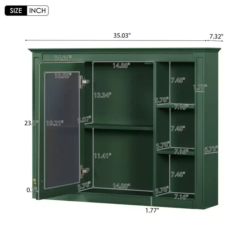 FAMYYT 35 pollici L x 27,5 pollici A Armadietto da bagno rettangolare a superficie con specchio in MDF, cerniera ammortizzata