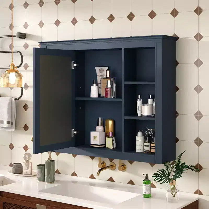FAMYYT 35 pollici L x 27,5 pollici A Armadietto da bagno rettangolare a superficie con specchio in MDF, cerniera ammortizzata