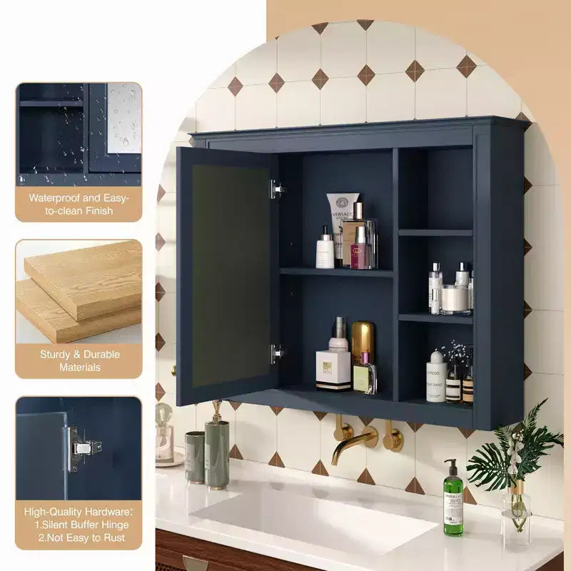 FAMYYT 35 pollici L x 27,5 pollici A Armadietto da bagno rettangolare a superficie con specchio in MDF, cerniera ammortizzata
