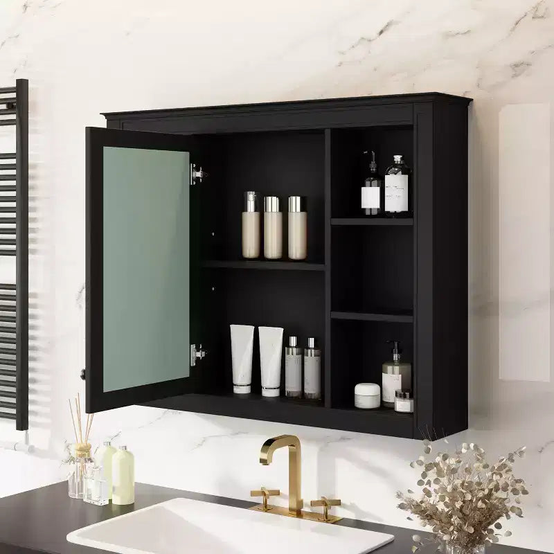 FAMYYT 35 pollici L x 27,5 pollici A Armadietto da bagno rettangolare a superficie con specchio in MDF, cerniera ammortizzata