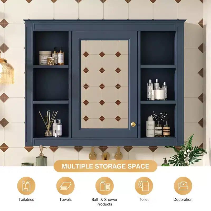FAMYYT 35 pollici L x 27,5 pollici A Armadietto da bagno rettangolare a superficie con specchio in MDF, cerniera ammortizzata