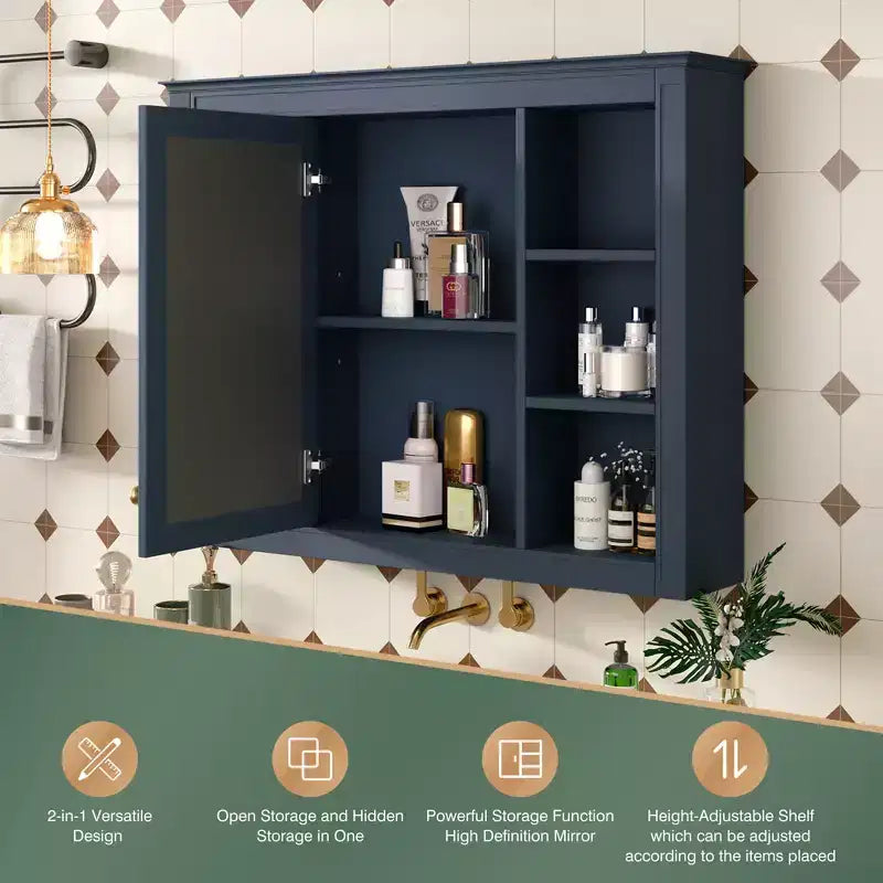 FAMYYT 35 pollici L x 27,5 pollici A Armadietto da bagno rettangolare a superficie con specchio in MDF, cerniera ammortizzata
