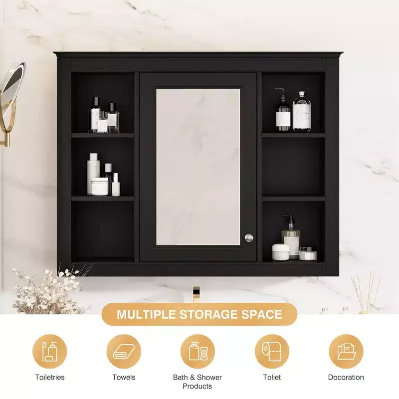 FAMYYT 35 pollici L x 27,5 pollici A Armadietto da bagno rettangolare a superficie con specchio in MDF, cerniera ammortizzata