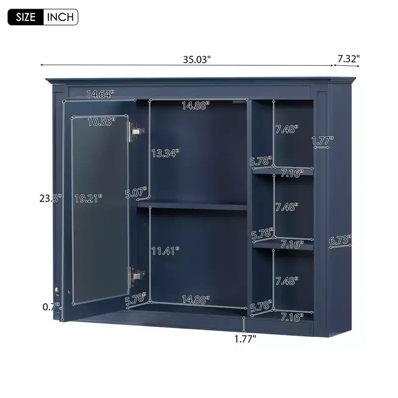 FAMYYT 35 pollici L x 27,5 pollici A Armadietto da bagno rettangolare a superficie con specchio in MDF, cerniera ammortizzata
