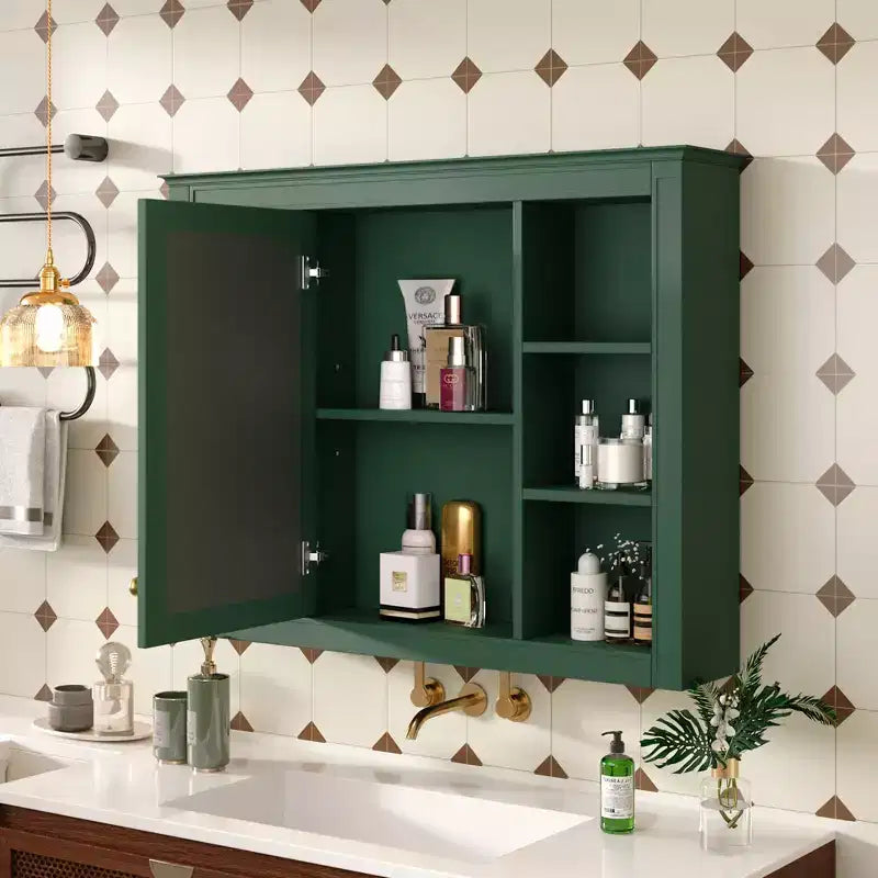 FAMYYT 35 pollici L x 27,5 pollici A Armadietto da bagno rettangolare a superficie con specchio in MDF, cerniera ammortizzata