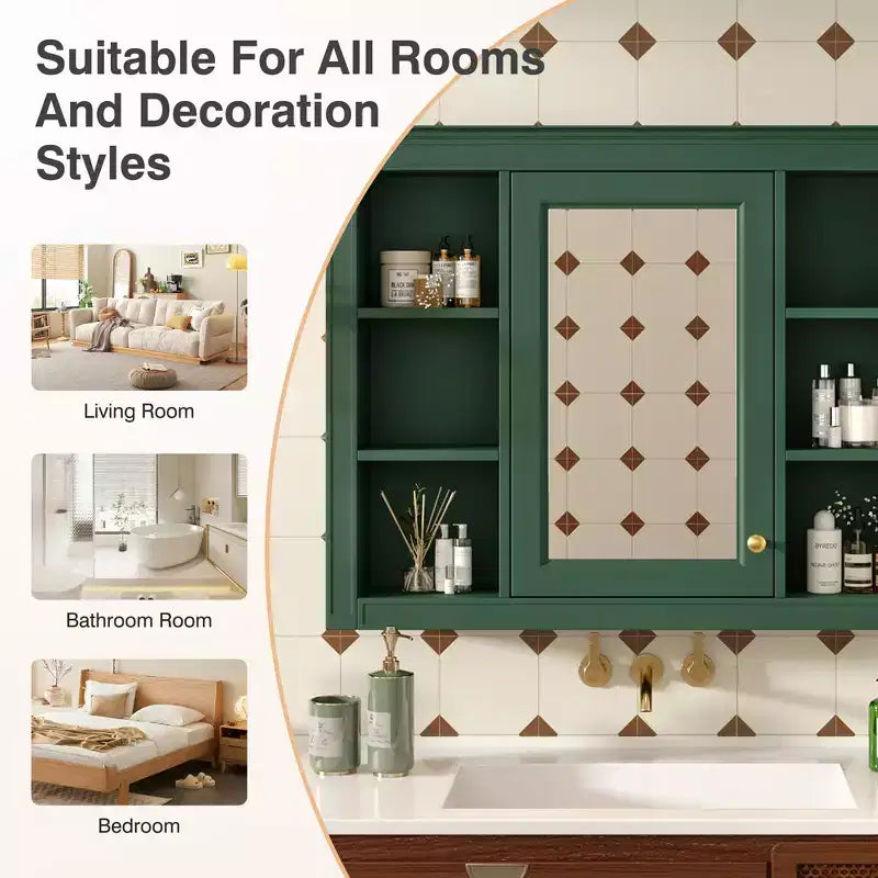 FAMYYT 35 pollici L x 27,5 pollici A Armadietto da bagno rettangolare a superficie con specchio in MDF, cerniera ammortizzata