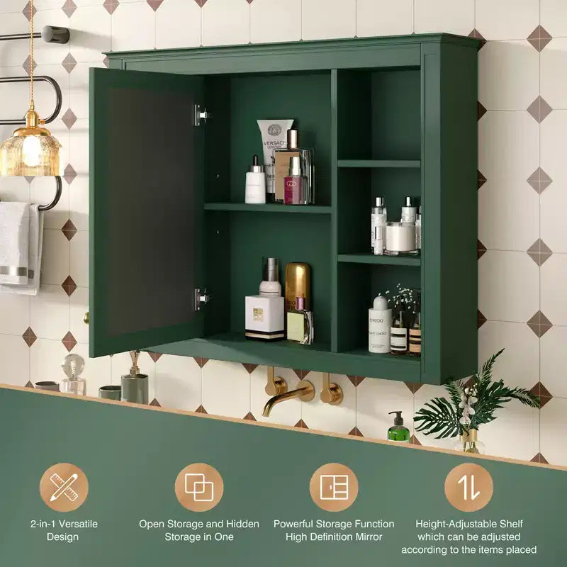 FAMYYT 35 pollici L x 27,5 pollici A Armadietto da bagno rettangolare a superficie con specchio in MDF, cerniera ammortizzata
