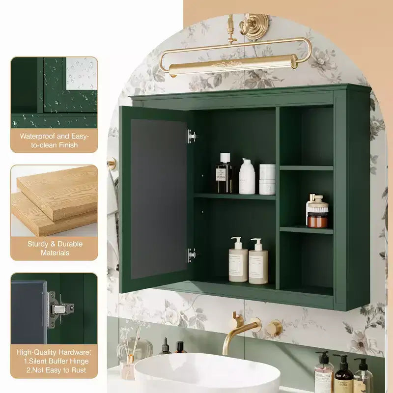 FAMYYT 35 pollici L x 27,5 pollici A Armadietto da bagno rettangolare a superficie con specchio in MDF, cerniera ammortizzata
