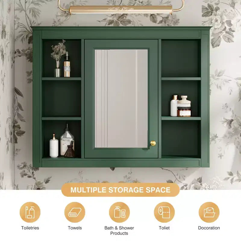 FAMYYT 35 pollici L x 27,5 pollici A Armadietto da bagno rettangolare a superficie con specchio in MDF, cerniera ammortizzata