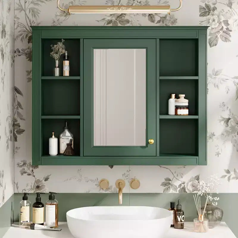 FAMYYT 35 pollici L x 27,5 pollici A Armadietto da bagno rettangolare a superficie con specchio in MDF, cerniera ammortizzata