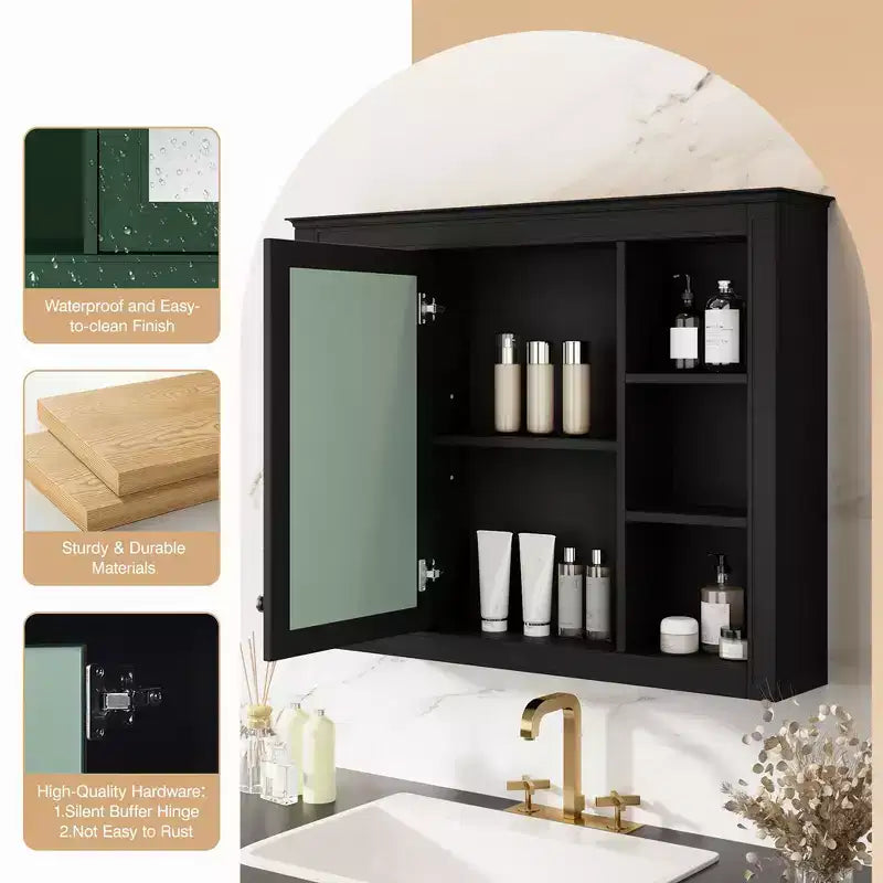 FAMYYT 35 pollici L x 27,5 pollici A Armadietto da bagno rettangolare a superficie con specchio in MDF, cerniera ammortizzata