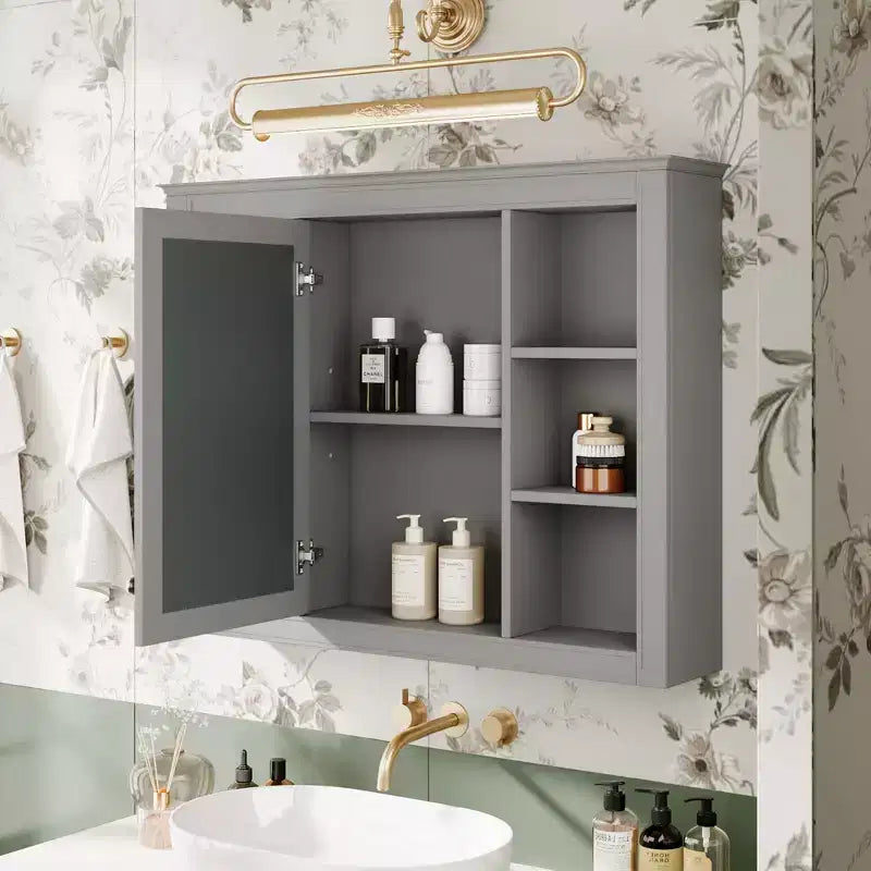 FAMYYT 35 pollici L x 27,5 pollici A Armadietto da bagno rettangolare a superficie con specchio in MDF, cerniera ammortizzata