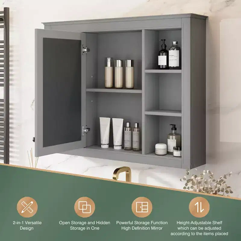 FAMYYT 35 pollici L x 27,5 pollici A Armadietto da bagno rettangolare a superficie con specchio in MDF, cerniera ammortizzata