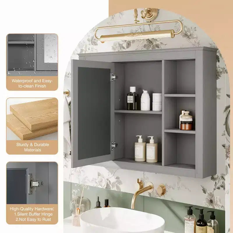 FAMYYT 35 pollici L x 27,5 pollici A Armadietto da bagno rettangolare a superficie con specchio in MDF, cerniera ammortizzata