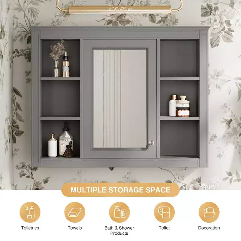 FAMYYT 35 pollici L x 27,5 pollici A Armadietto da bagno rettangolare a superficie con specchio in MDF, cerniera ammortizzata