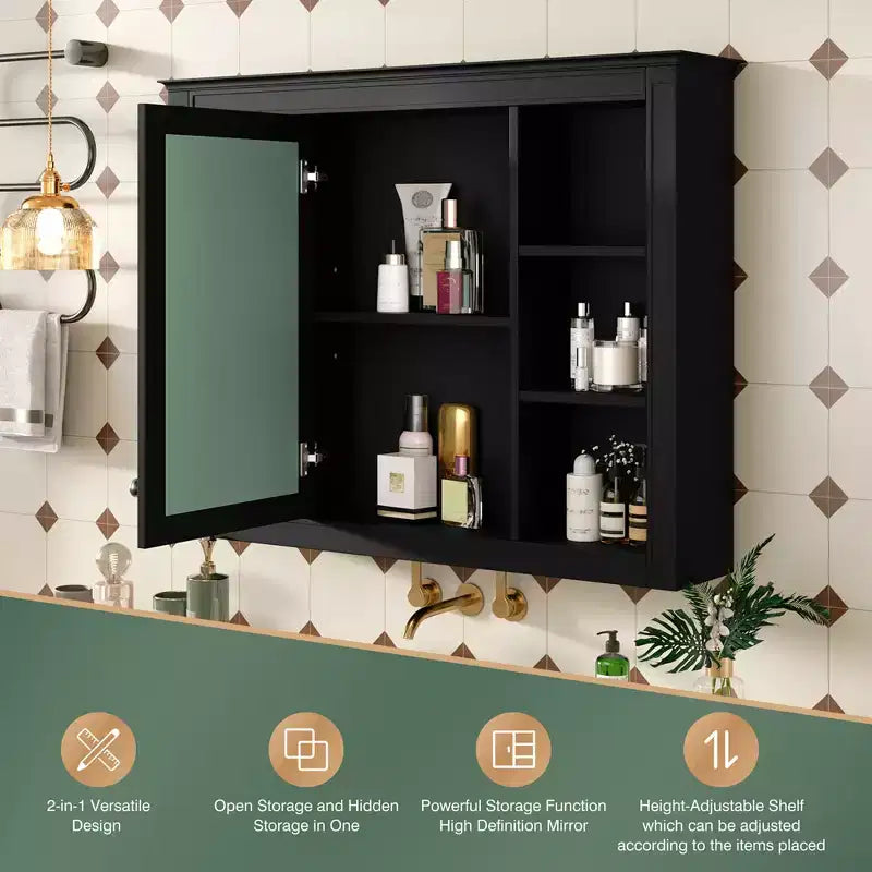 FAMYYT 35 pollici L x 27,5 pollici A Armadietto da bagno rettangolare a superficie con specchio in MDF, cerniera ammortizzata
