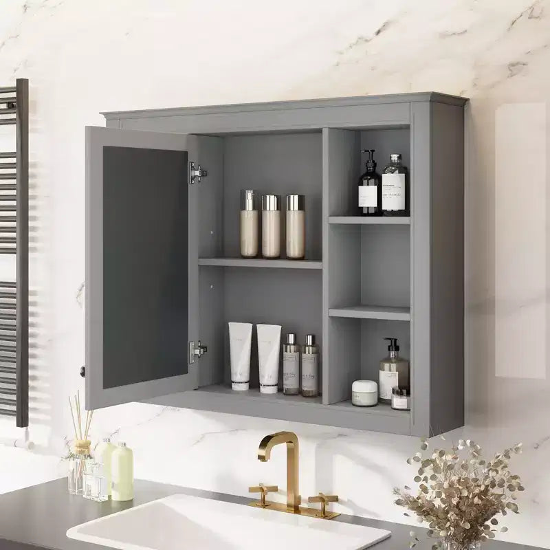 FAMYYT 35 pollici L x 27,5 pollici A Armadietto da bagno rettangolare a superficie con specchio in MDF, cerniera ammortizzata
