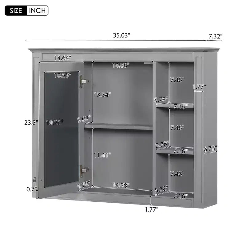 FAMYYT 35 pollici L x 27,5 pollici A Armadietto da bagno rettangolare a superficie con specchio in MDF, cerniera ammortizzata