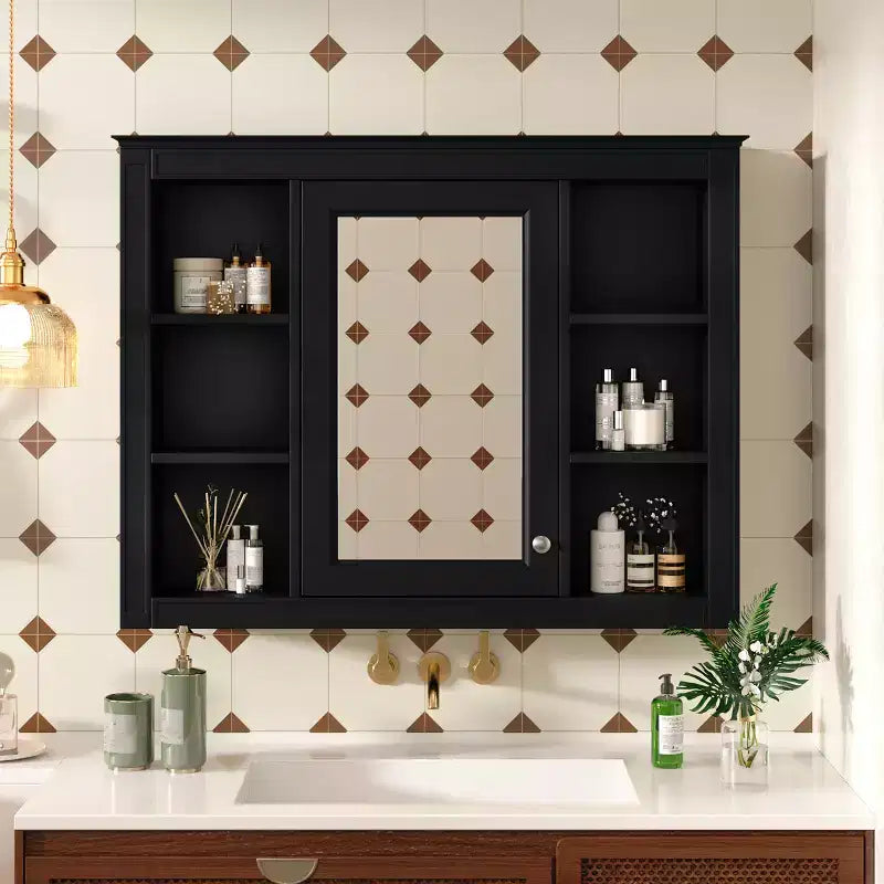 FAMYYT 35 pollici L x 27,5 pollici A Armadietto da bagno rettangolare a superficie con specchio in MDF, cerniera ammortizzata