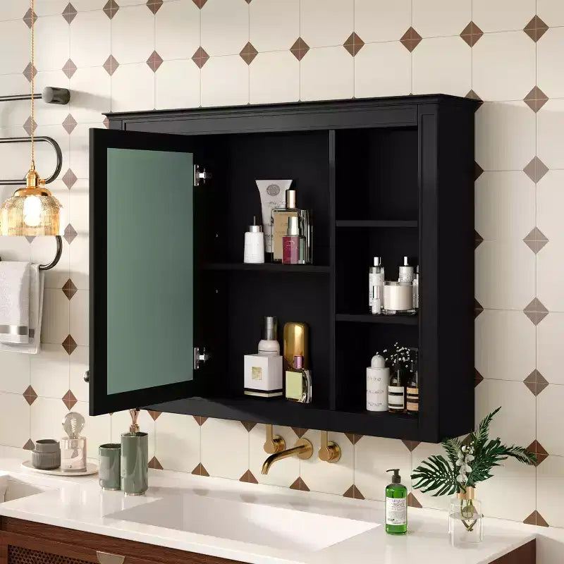 FAMYYT 35 pollici L x 27,5 pollici A Armadietto da bagno rettangolare a superficie con specchio in MDF, cerniera ammortizzata