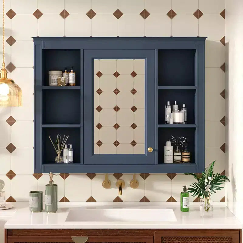 FAMYYT 35 pollici L x 27,5 pollici A Armadietto da bagno rettangolare a superficie con specchio in MDF, cerniera ammortizzata