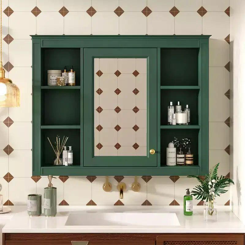FAMYYT 35 pollici L x 27,5 pollici A Armadietto da bagno rettangolare a superficie con specchio in MDF, cerniera ammortizzata