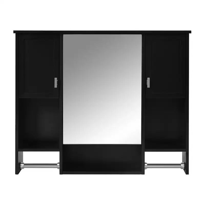 FAMYYT 35 pollici L x 28 pollici A Armadietto da bagno con specchio a superficie in MDF rettangolare con barra portasciugamani