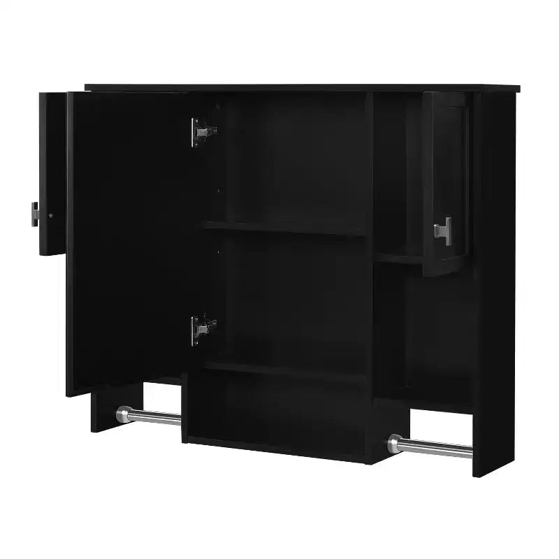 FAMYYT 35 pollici L x 28 pollici A Armadietto da bagno con specchio a superficie in MDF rettangolare con barra portasciugamani